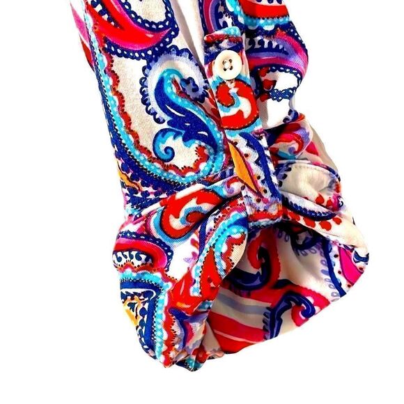 T by Talbots red, white, and blue paisley tab sleeve notch neck UPF 50 size XL - Picture 5 of 11